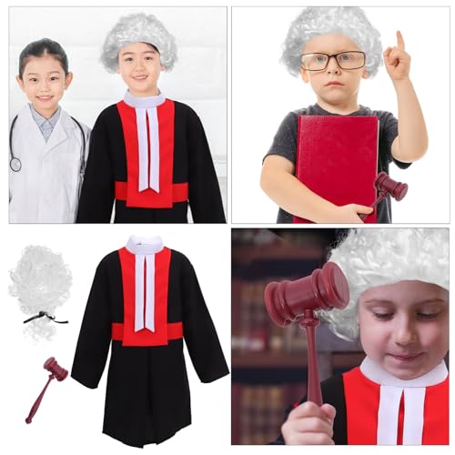 Abaodam Richterkostüm mit Perücke und Hammer Unisex Faschingskostüm für Jungen und Mädchen Rollenspiel Anwaltsoutfit für Karneval und Kostümparty Geeignet von Abaodam