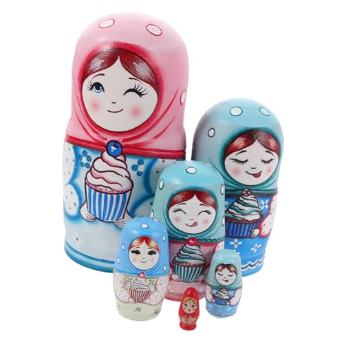 Abaodam Russische Holzpuppen Lagig Handbemalt Traditionelles Holzspielzeug für Logisches und Familienzeit Dekoratives Puppenset von Abaodam