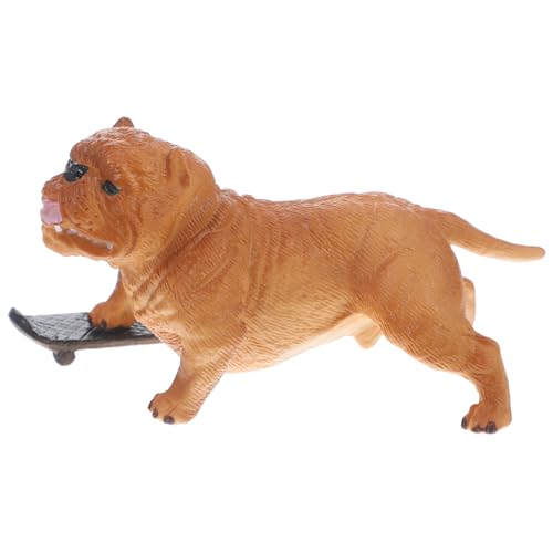 Abaodam Skateboard-Bulldogge-Figur: Kunststoff-Welpenstatue Verschiebbar Gefälschtes Tiermodell Realistisches Hundespielzeug Ostergeschenk Simulierter Hund Kuchendekoration Für Kinder von Abaodam