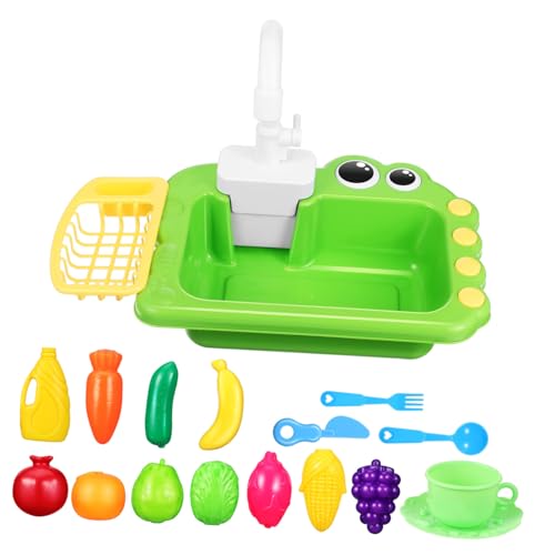 Abaodam Spielküche Küchenspüle mit Wasserfunktion für Kleinkinder Realistischer Drehbarer Wasserhahn Großes Fassungsvermögen mit Abtropfkorb Kindgerechtes Lernspielzeug für Praktische von Abaodam
