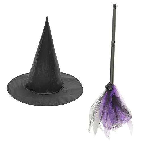 Abaodam Teiliges Halloween Hexen Kostümset mit Abnehmbaren Besen und Hexenhut für Cosplay und Bühnenauftritte für Erwachsene und Fledermaus Design von Abaodam