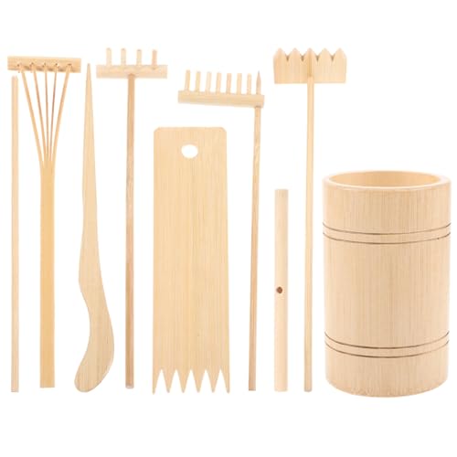 Abaodam Teiliges Mini Garten Rechen Set aus Natürlichem Holz mit Bambusbehälter Glatte Oberfläche Kleine Zen Sandgartengeräte für Desktop Dekoration DIY Sandtisch und Meditationszubehör Abaodam Teiliges Mini Garten Rechen Set aus Natürlichem Holz mit Bambusbehälter Glatte Oberfläche Kleine Zen Sandgartengeräte für Desktop Dekoration DIY Sandtisch und Meditationszubehör von Abaodam