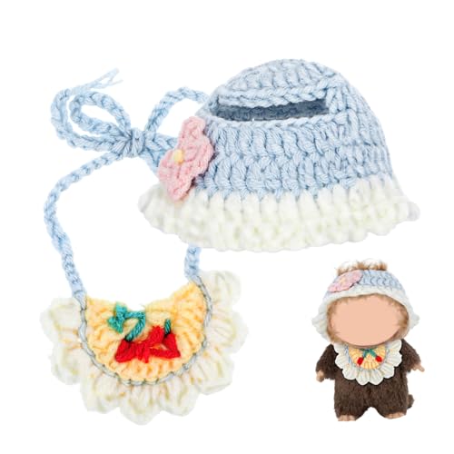 Abaodam Teiliges Puppenkleid-Set für Puppen Häkelmütze und Puppenlätzchen Weiches Material Passend für Labubu-Stil für Puppenhaus Fotoshooting und Vielseitiges Puppenspiel von Abaodam