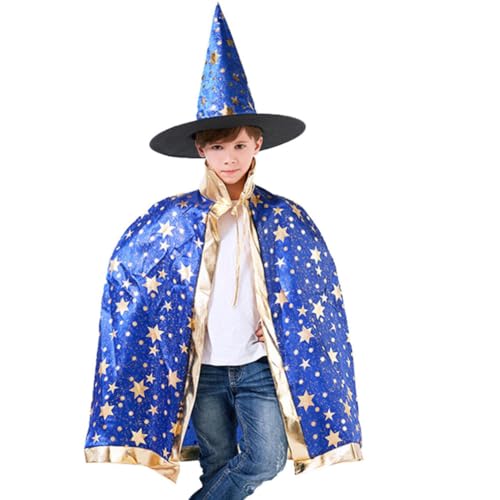 Abaodam Zauberer-Umhang Hexenumhang mit Hut für Kinder, Cosplay, Party, Kostüm, Halloween-Requisiten, lustiger Hexensternumhang für Jungen und Mädchen Abaodam Zauberer-Umhang Hexenumhang mit Hut für Kinder, Cosplay, Party, Kostüm, Halloween-Requisiten, lustiger Hexensternumhang für Jungen und Mädchen von Abaodam