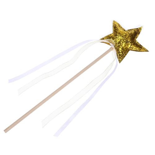 Abaodam Zauberstab Prinzessin Schleife Zauberer das Hexenkostüm Sternenfee-Sticks seidenband Ribbon Kleider Ball bescherung Hexenstab Cosplay-Gefälligkeiten-Stick Holz Golden von Abaodam