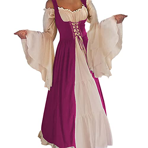 Abaowedding Damen Mittelalter Renaissance Kostüm Cosplay Unterkleid und Überkleid Small/Medium Orchidee und Elfenbein von Abaowedding