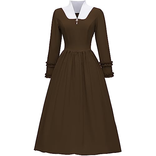 Abaowedding Kolonial Kleid für Damen Pionier Kostüm Kleid Bescheidene Prairie Kolonial Kleid (Kaffee S) von Abaowedding