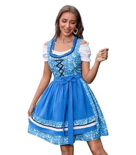 Abaowedding Oktoberfest-Kostüm für Damen, 3-teilig, Dirndlkleider, deutsches Oktoberfest, bayerisches Karnevalskostüm, Halloween-Kleid (Größe L, Blau) von Abaowedding