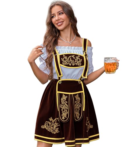 Abaowedding Oktoberfest-Outfits für Damen, Dirndlkleid, deutsches Oktoberfest, Bayerischer Karneval, Kostüm, Cosplay-Kleid (XL, Kaffee) von Abaowedding