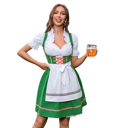 Abaowedding Oktoberfest-Outfits für Damen, Dirndlkleider, deutsches Oktoberfest, Bayerischer Karneval, Kostüm, Cosplay-Kleid (XL, Grün), 3 Stück von Abaowedding