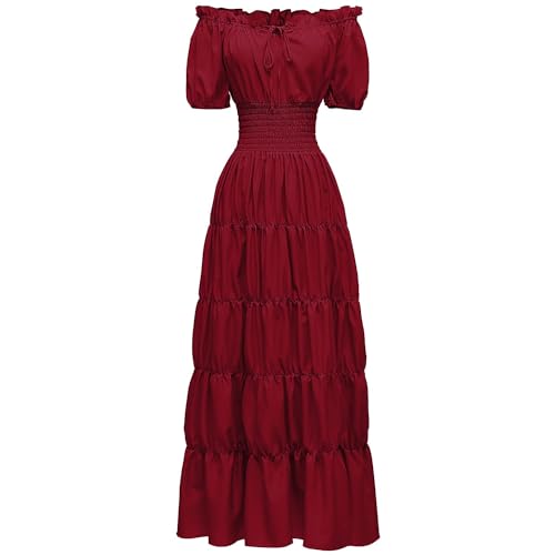 Abaowedding Renaissance-Kostüm für Damen, mittelalterliches Chemise-Kleid, Piratenkleid, Bauernkleid, Oberteil, irisches Unterkleid, Wein, Mittel von Abaowedding