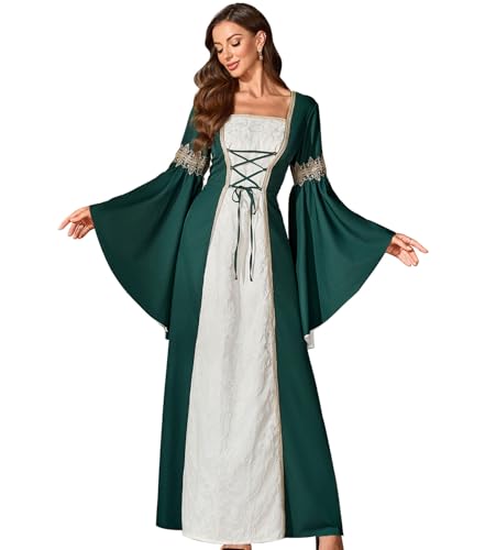 Abaowedding Renaissance-Kostüm für Damen, mittelalterliches Kleid, Piratenkleid, irische Renfee, viktorianisches Halloween-Kleid (Dunkelgrün, Größe S) von Abaowedding