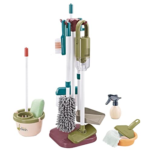 Abbto Reinigungsset für Kleinkinder, Simulationsset, Reinigungsspielzeug, Geschenk für Kleinkinder, inklusive Besen, Mopp, Staubwedel, Kehrschaufel, Bürsten, Lappen und Halterung von Abbto