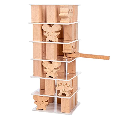 Abbto Spielzeug aus Holz, stapelbare Spielzeugbausteine für Katzen und Mäuse, stapelbares Spielzeug für Erwachsene, Lernaktivitäten von Abbto