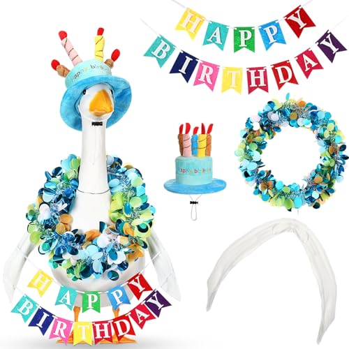 Abbylike Happy Birthday Gans Outfit für 58,4 cm große Statuen, bewegliche Veranda-Gänseflügel, Geburtstagskuchenhut, dekorative Girlande und Banner für Rasen, Terrasse, Outdoor-Gänse-Statue Abbylike Happy Birthday Gans Outfit für 58,4 cm große Statuen, bewegliche Veranda-Gänseflügel, Geburtstagskuchenhut, dekorative Girlande und Banner für Rasen, Terrasse, Outdoor-Gänse-Statue von Abbylike