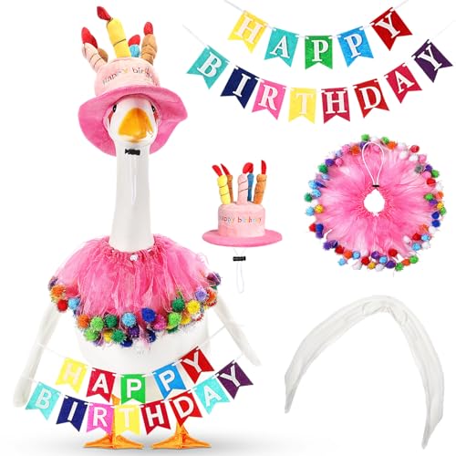 Abbylike Happy Birthday Veranda-Gans-Outfit für 58,4 cm große Statuen, bewegliche Veranda-Gänseflügel, Geburtstagskuchenhut für Rasen, Terrasse, Outdoor, Gänse, Dekoration, Zubehör (Rosa Abbylike Happy Birthday Veranda-Gans-Outfit für 58,4 cm große Statuen, bewegliche Veranda-Gänseflügel, Geburtstagskuchenhut für Rasen, Terrasse, Outdoor, Gänse, Dekoration, Zubehör (Rosa von Abbylike