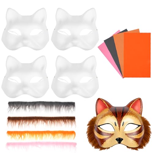 4 Pack DIY Therian Mask Kit - Blank Cat Masks with Fur and Felt Sheet, Furry Animal Mask to Paint, Dress Up Costume Accessories for Halloween Christmas Cosplay Party 4 Pack DIY Therian Mask Kit - Blank Cat Masks with Fur and Felt Sheet, Furry Animal Mask to Paint, Dress Up Costume Accessories for Halloween Christmas Cosplay Party von Abeillo