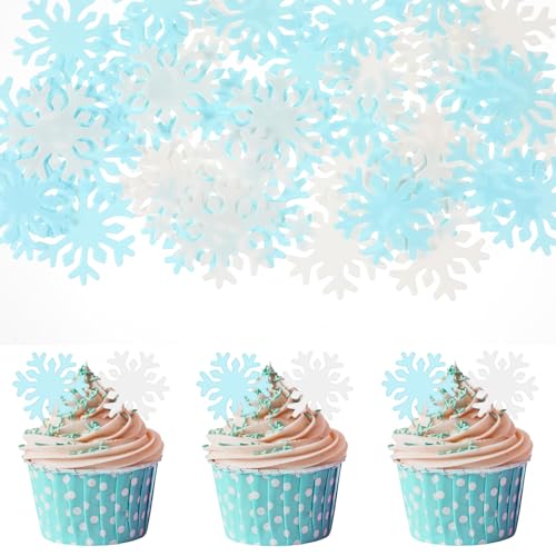 50 Stück Schneeflocke Tortendeko, Abeillo Blau Weiß Schneeflocken, Essbare Kuchen Topper, WInter Kuchen Dekoschneeflocke Dekorationen für Kinder, Weihnachten, Geburtstag, Thanksgiving von Abeillo
