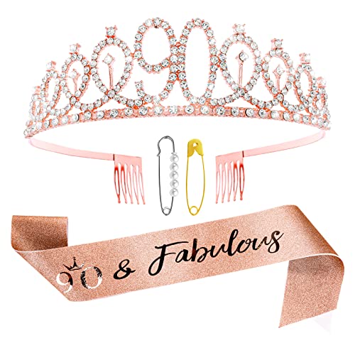 Abeillo 90. Geburtstag Schärpe und Krone, 90 & Fabulous Geburtstag Schärpe Kristall Tiara Krone für 90 Geburtstag Frau Geschenke Deko Abeillo 90. Geburtstag Schärpe und Krone, 90 & Fabulous Geburtstag Schärpe Kristall Tiara Krone für 90 Geburtstag Frau Geschenke Deko von Abeillo