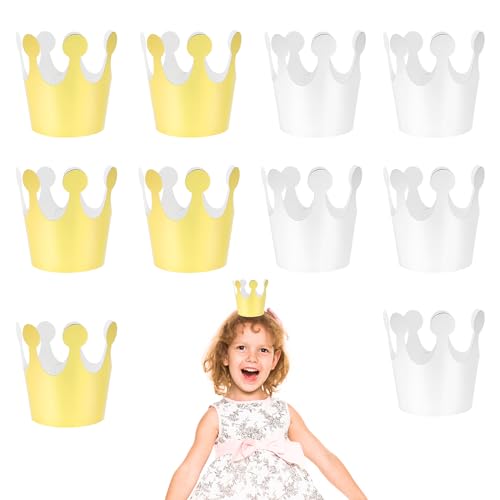 Abeillo 10 Stück Papierkronen Partyhüte,Gold Silber Geburtstagskrone,Klein Krone Geburtstag Partyhüte Geeignet für Familienfeiern für Kinder und Erwachsene （mit 10 Elastischen Kordeln） von Abeillo