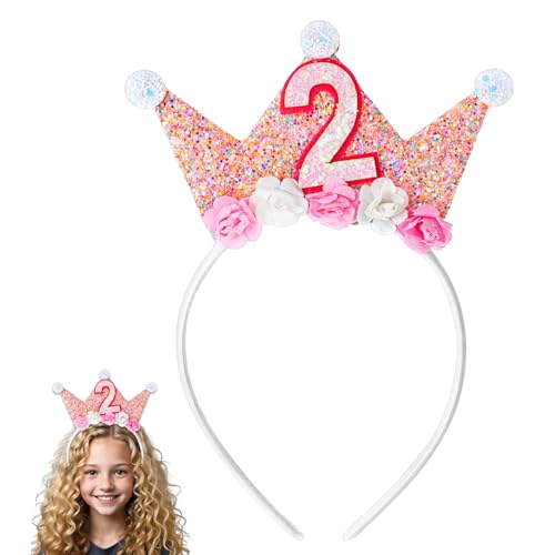 Abeillo 2 Jahr Geburtstagskrone,Mädchen Prinzessin 2 Jahre Krone Geburtstag,Geburtstag Krone Stirnband mit Rose Blumen,Geburtstagskrone Mädchen,Baby Partyhüte Party Deko von Abeillo