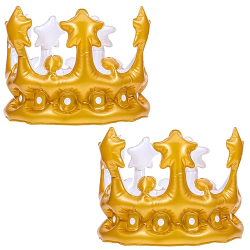 Abeillo 2 Stück Aufblasbare Krone,Aufblasbare Geburtstagskrone,König Prinzessin Gold Krone Zubehör,Kostümzubehör Karneval für Kinder und Erwachsene Geburtstag Dekoration von Abeillo