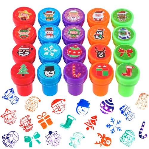 Abeillo 20 Stück Stempel Kinder Set,Selbstfärbende Stempelset Kinder,Mehrfarbige Weihnachten Stempel Kinder,Niedliche Spielzeugstempel für Mitgebsel Kindergeburtstag von Abeillo