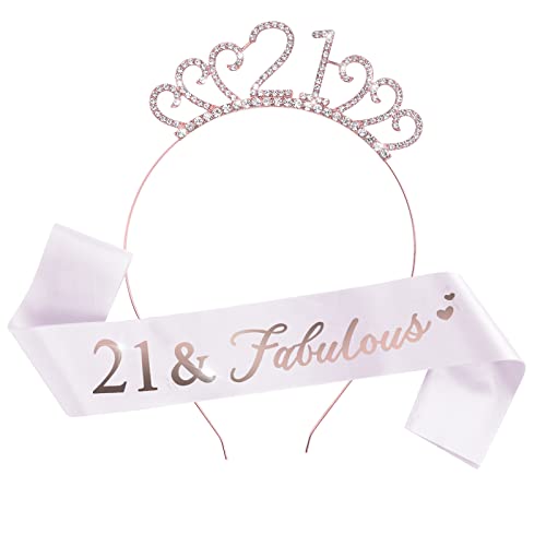 Abeillo 21. Geburtstag Krone und Schärpe, 21 Geburtstag Deko, 21. Geburtstagkrone Mädchen, Schärpe und Strass Tiara Kit Birthday Krone für Frauen Mädchen Frau Geschenk Partyzubehör von Abeillo