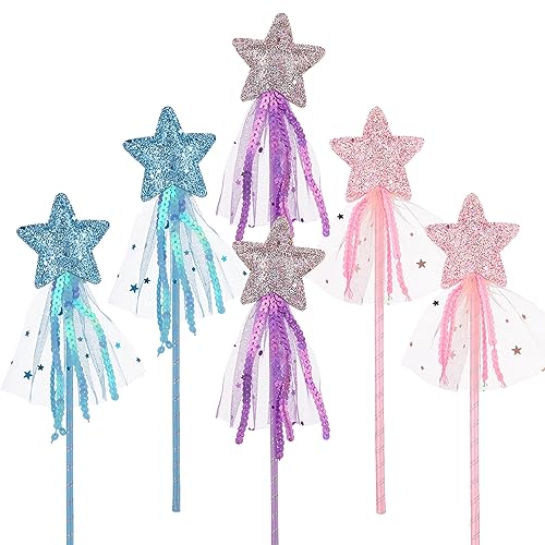 Abeillo 6 Stück Stern Glitzer Zauberstab für Kinder,Prinzessin Zauberstab Glitzer Sternform Zauberstab,Fee Magic Wand für Mädchen, Weihnachten Halloween Geburtstagsfeier Dekoration(28cm) von Abeillo