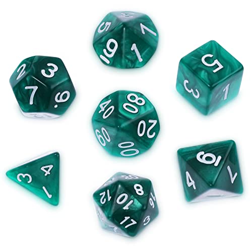 Abeillo 7 Stück DND Würfel Set für Dungeon und Dragons, Polyedrische Würfel RPG Rollenspiele Tischspiele D&D D20 D12 D10 D8 D6 D4 (Dunkelgrün) von Abeillo