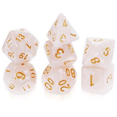 Abeillo 7 Stück DND Würfel Set für Dungeon und Dragons, Polyedrische Würfel RPG Rollenspiele Tischspiele D&D D20 D12 D10 D8 D6 D4 (Weiß) von Abeillo