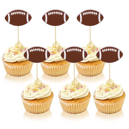 „Abeillo 48 Stück Rugby-Cupcake-Topper, American-Football-Kuchendekoration, Sport-Motto-Cupcake-Picks zum Geburtstag für Kinder von Abeillo
