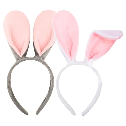 Abeillo Hasenohren Haarreif 2 Stück, Hasen Ohren Haarreif Weiß Grau, Plüsch Hasenohren Stirnband für Bunny Kostüm Cosplay Karneval Party Geburtstag Kinder Erwachsene von Abeillo