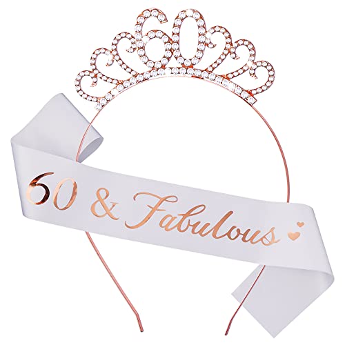Abeillo 60. Schärpe und Strass Diadem, 60 Geburtstag Krone und Schärpe, Kristallkrone für 60. Geburtstag, Geschenke für Frauen, 60. Geburtstag Party Dekorationen von Abeillo