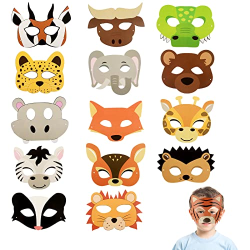 Abeillo 15 Stück Tiermasken für Kinder, Papier-tiermasken Waldtiere Tiermasken für Geburtstag Deko Kinder Erwachsene Cosplay Party Waldtier Thema Partyzubehör (Abmessungen wie abgebildet) von Abeillo
