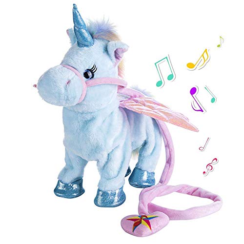 Abester Plüschtier in Form eines elektrischen wandelnden Einhorns, Plüschspielzeug, Leine für magische Lieder Pony für Kinder, Mädchen, Jungen, Kinder und Haustiere (Blau) von Abester