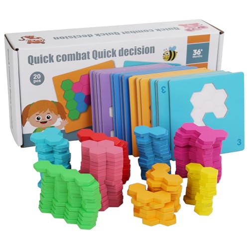 Abibiocy Strategisches Holzblock -Puzzle, Farbe ＆ Formen -Tangram -Puzzle, Bildungsmusterblöcke für Klassenzimmer, Kindergarten, Kinder 3+Strategischer Holzblock von Abibiocy
