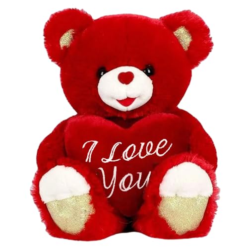 Abibiocy Teddybär mit Herz, 8 Zoll PP -Baumwollbär mit gestickten Herzkissen, weicher Plüsch für den Valentinstag, Hochzeit, Jubiläum, Geburtstag, Redteddy mit von Abibiocy