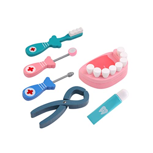 Doktor Kit Holzzahnarzt Spielset Rollenspiel Kit Kinder tun Spiele Exemulational Dental Tool Set Spielzeug für Kinder Doktor Spielzeug Mediziner 6pcs/setwooden Zahnarztplayset von Abibiocy