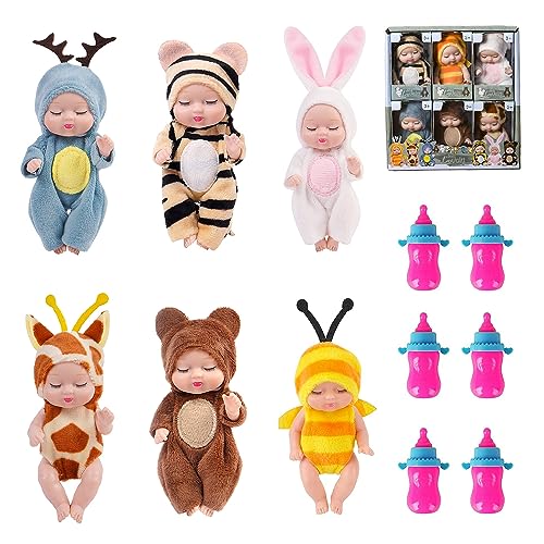 Abiemuce Mini Baby Puppe, 6 Stück MiniRebornPuppen mit 6 Flaschen, Newborn Rebornbaby, Waschbares Baby MiniPuppen, Babe Mini Puppen, MiniBabypuppenSet für Mädchen Jungen Geburtstag Abiemuce Mini Baby Puppe, 6 Stück MiniRebornPuppen mit 6 Flaschen, Newborn Rebornbaby, Waschbares Baby MiniPuppen, Babe Mini Puppen, MiniBabypuppenSet für Mädchen Jungen Geburtstag von Abiemuce