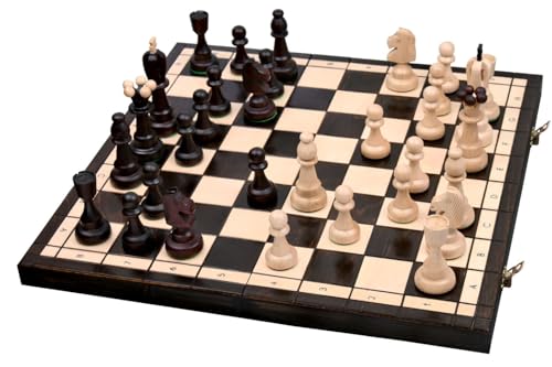 Abio Schachspiel ASSE 42x42cm Holz Schachbrett Hochwertig Klappbare Brettspiele Schach Spiel Reisespiele Set Spiele für Erwachsene Chess Board ASSE 115 von Abio