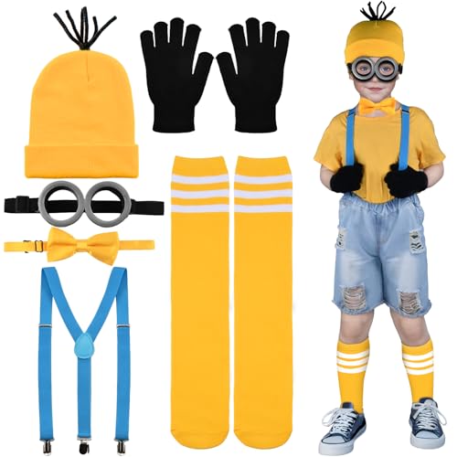 Abitoncc Gelbes Kostüm für Kinder, Weltbuchtag, gelbe Beanie, Strickmütze, Steampunk-Brille, Brille, Fliege, Schultergurt, Strümpfe für Kinder, Halloween, Weltbuchtag, Kostüm für Jungen Abitoncc Gelbes Kostüm für Kinder, Weltbuchtag, gelbe Beanie, Strickmütze, Steampunk-Brille, Brille, Fliege, Schultergurt, Strümpfe für Kinder, Halloween, Weltbuchtag, Kostüm für Jungen von Abitoncc