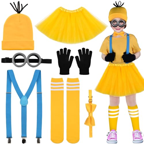 Abitoncc Gelbes Kostüm für Kinder, Weltbuchtag, gelbe Beanie, Strickmütze, Steampunk-Brille, Brille, Fliege, Schultergurt, Strümpfe für Kinder, Halloween, Weltbuchtag, Kostüm für Mädchen Abitoncc Gelbes Kostüm für Kinder, Weltbuchtag, gelbe Beanie, Strickmütze, Steampunk-Brille, Brille, Fliege, Schultergurt, Strümpfe für Kinder, Halloween, Weltbuchtag, Kostüm für Mädchen von Abitoncc