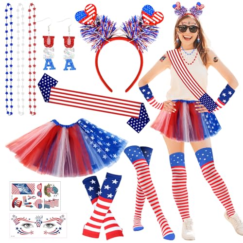 Abitoncc Kostüm Zubehör 4. Juli USA-Flagge Patriotisches Thema Tutu Rock Stirnband Schärpe für Frauen Outfit Unabhängigkeitstag Halloween, rot / blau / weiß, Einheitsgröße Abitoncc Kostüm Zubehör 4. Juli USA-Flagge Patriotisches Thema Tutu Rock Stirnband Schärpe für Frauen Outfit Unabhängigkeitstag Halloween, rot / blau / weiß, Einheitsgröße von Abitoncc