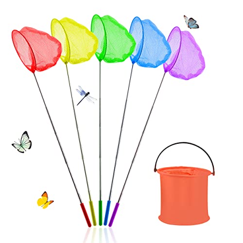 Abitoncc Teleskop-Schmetterlingsnetze Ausziehbare Fischernetze für Kinder Schmetterlingsnetze zum Fangen von Insekten Käfer Aktivitäten Spielen Outdoor Faltbares Eimer Set für Fische von Abitoncc