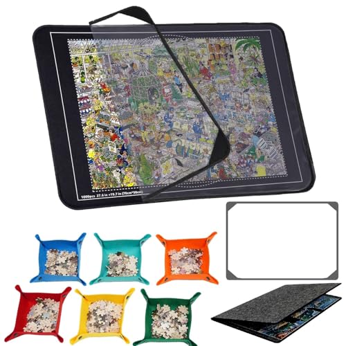 1000 Teile Puzzlebrett, Puzzlebretter und Aufbewahrung 70,1 x 50,0 cm für 1000 500 Teile mit 6 Puzzle-Sortierschalen, Puzzle-Zubehör Puzzle-Aufbewahrung für einfaches Bewegen und Aufbewahren mit 1 von Abnaok