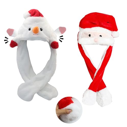 Abnaok 2 Stück Weihnachtsmütze Beweglich, Weihnachts Mütze mit Beweglichen Ohren, Lustige Weihnachtsmütze mit Wackelohren von Abnaok