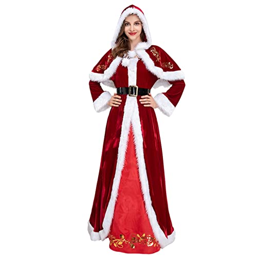 Abonda Weihnachtsmannkleid für Damen - Weihnachten Samt Cosplay Kleid,Festival Supply Weihnachtsmann-Kostü für die Schulaktivitätsparty von Abonda