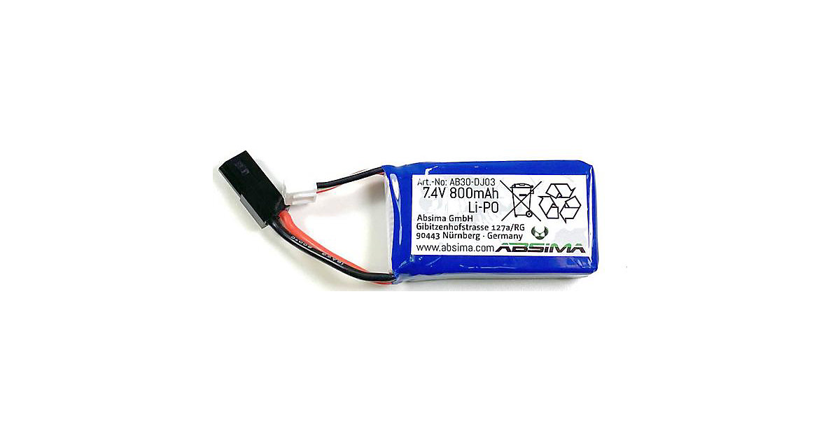 7.4V 800mAh LiPo Batterie blau 7.4V 800mAh LiPo Batterie blau von Absima
