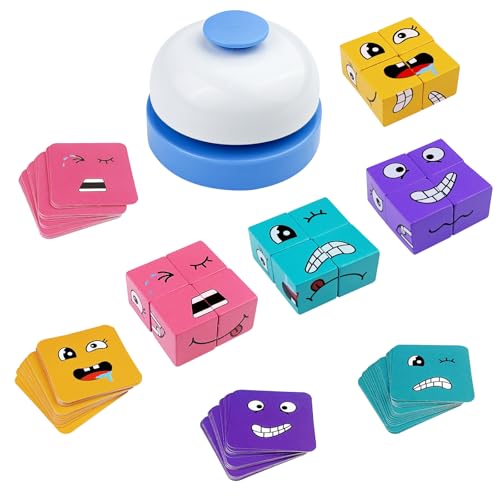 Absyrony Face Change Cube, Face Changing Magic Cube, Gesichter Würfel, Holzwürfel Puzzle Spielzeug, Emoji Spiel, 3D Puzzle Gesichtsverändernder Zauberwürfel mit Klingel, für Kinder Ab 3 Jahren von Absyrony